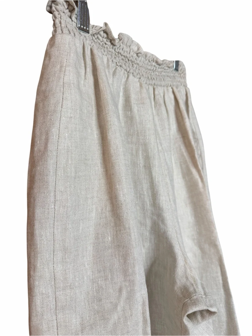 Reformation Oatmeal 100% Linen High Rise Smocked Waist Pants Size S
